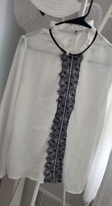 A'GACI White Blouse with Black Lace design